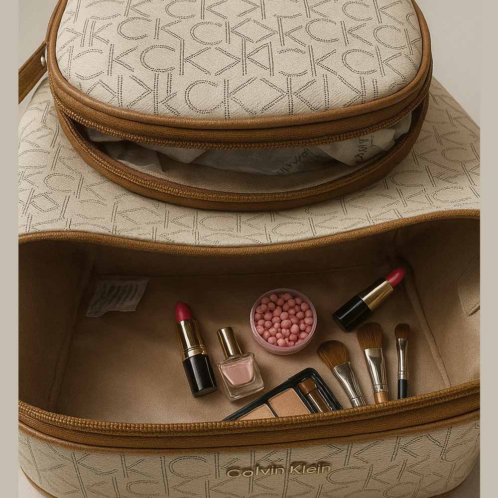 Cosmetiquera Calvin Klein Original Neceser Para Dama Beige Liso
