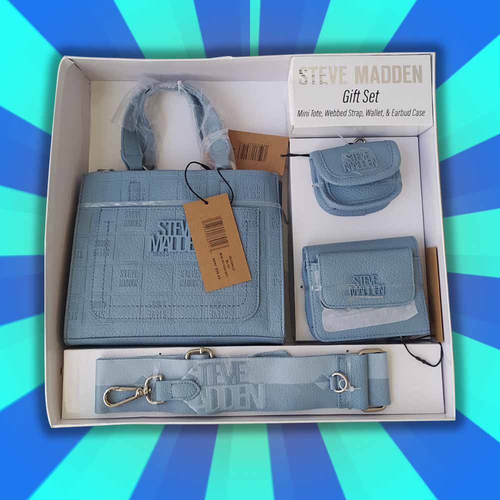 Steve Madden Crossbody Azul + Strap Extra + Monedero Azul Claro