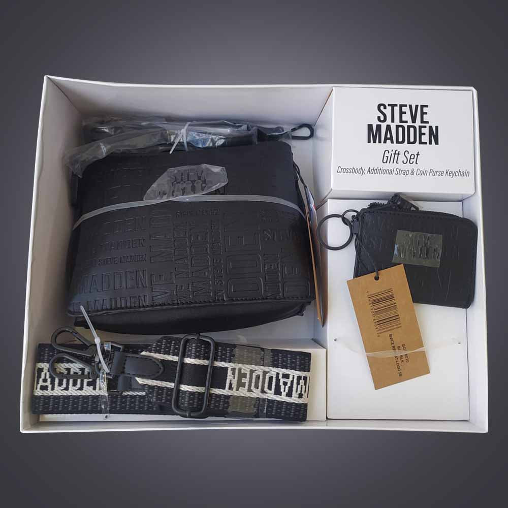 Steve Madden Crossbody Negro + Strap Extra + Monedero Negro